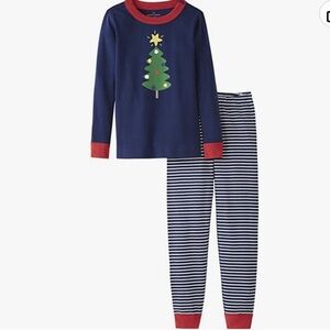 Festive Navy Christmas Tree Pajama Set for Kids